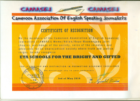 April 2016 Certificate of Recognition
